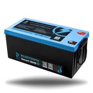 Lithium iron phosphate battery with Bluetooth Smart BMS for camper vans boats solar systems energy storage eco-friendly long lifecycle deep cycle.